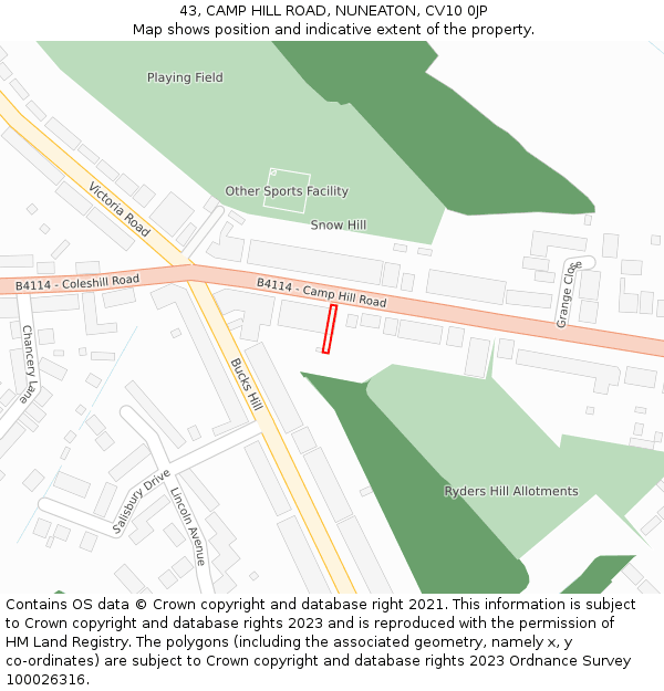 43, CAMP HILL ROAD, NUNEATON, CV10 0JP: Location map and indicative extent of plot