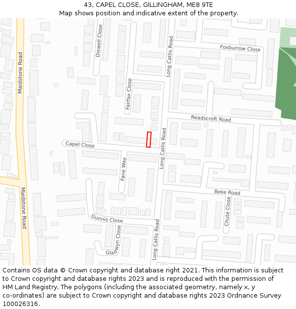 43, CAPEL CLOSE, GILLINGHAM, ME8 9TE: Location map and indicative extent of plot