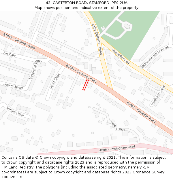 43, CASTERTON ROAD, STAMFORD, PE9 2UA: Location map and indicative extent of plot