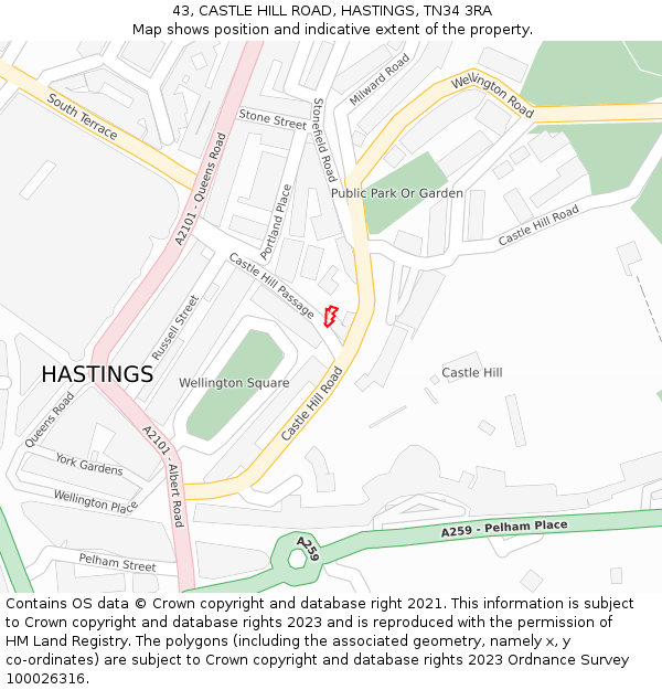 43, CASTLE HILL ROAD, HASTINGS, TN34 3RA: Location map and indicative extent of plot