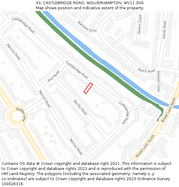 43, CASTLEBRIDGE ROAD, WOLVERHAMPTON, WV11 3NS: Location map and indicative extent of plot