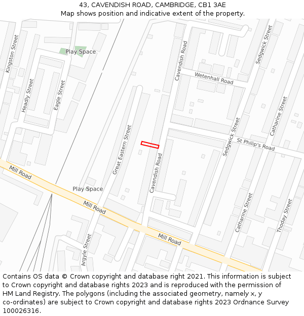 43, CAVENDISH ROAD, CAMBRIDGE, CB1 3AE: Location map and indicative extent of plot