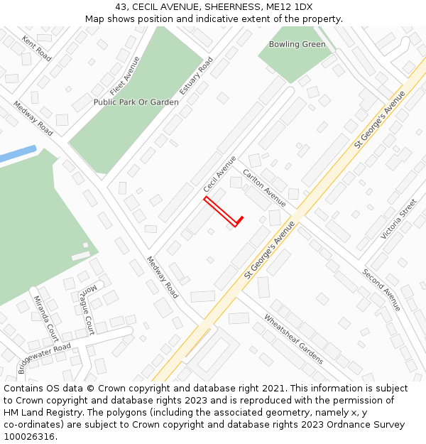 43, CECIL AVENUE, SHEERNESS, ME12 1DX: Location map and indicative extent of plot