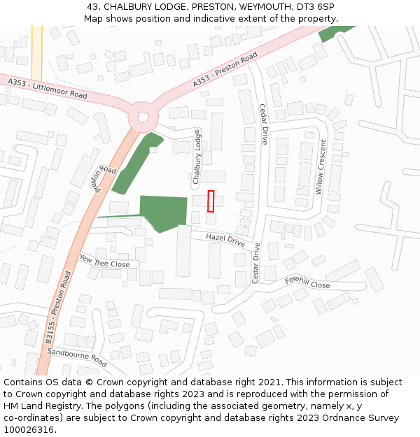 43, CHALBURY LODGE, PRESTON, WEYMOUTH, DT3 6SP: Location map and indicative extent of plot