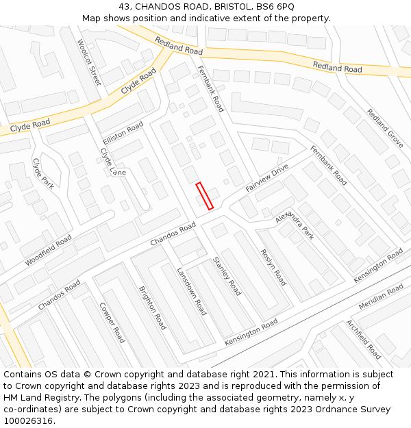 43, CHANDOS ROAD, BRISTOL, BS6 6PQ: Location map and indicative extent of plot
