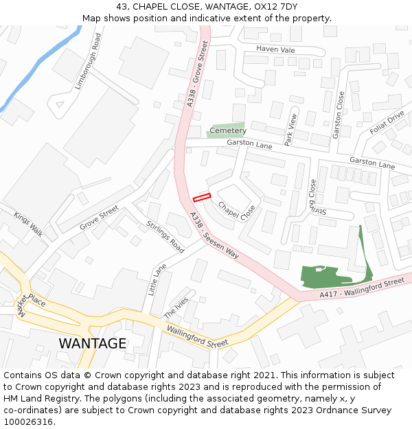 43, CHAPEL CLOSE, WANTAGE, OX12 7DY: Location map and indicative extent of plot
