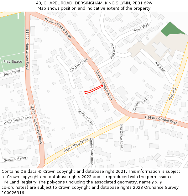 43, CHAPEL ROAD, DERSINGHAM, KING'S LYNN, PE31 6PW: Location map and indicative extent of plot