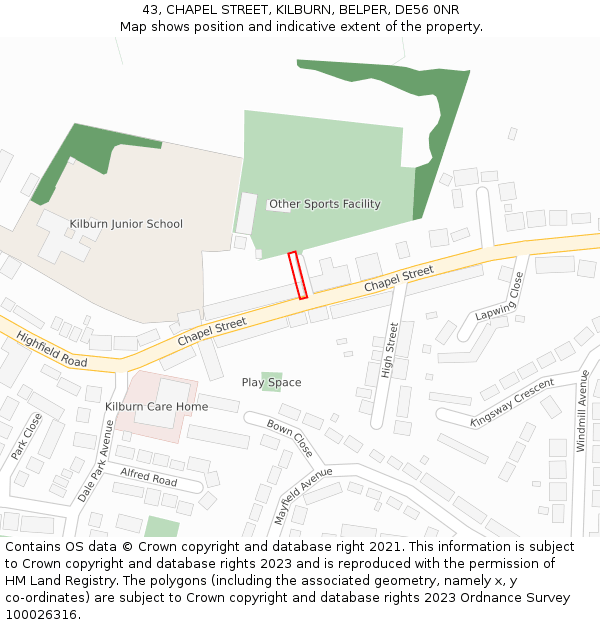 43, CHAPEL STREET, KILBURN, BELPER, DE56 0NR: Location map and indicative extent of plot