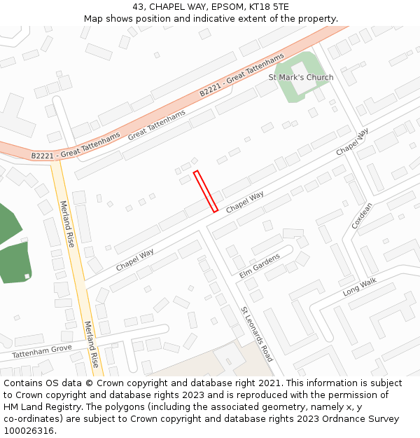 43, CHAPEL WAY, EPSOM, KT18 5TE: Location map and indicative extent of plot