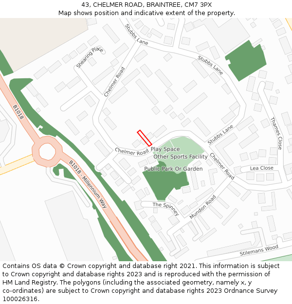43, CHELMER ROAD, BRAINTREE, CM7 3PX: Location map and indicative extent of plot