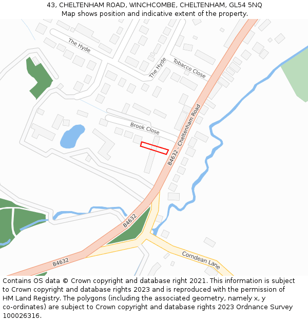 43, CHELTENHAM ROAD, WINCHCOMBE, CHELTENHAM, GL54 5NQ: Location map and indicative extent of plot
