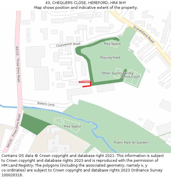 43, CHEQUERS CLOSE, HEREFORD, HR4 9HY: Location map and indicative extent of plot