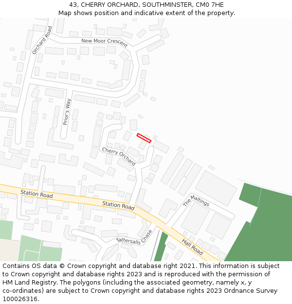 43, CHERRY ORCHARD, SOUTHMINSTER, CM0 7HE: Location map and indicative extent of plot