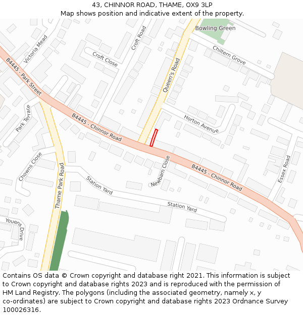 43, CHINNOR ROAD, THAME, OX9 3LP: Location map and indicative extent of plot