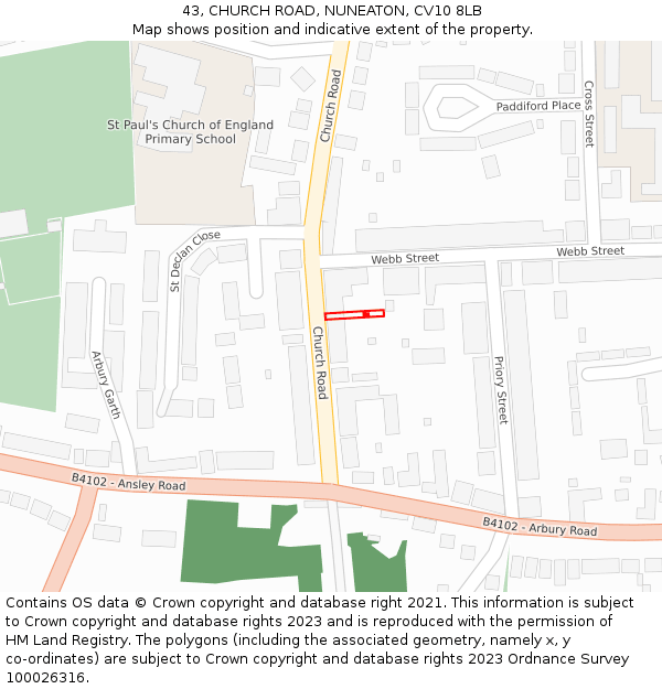 43, CHURCH ROAD, NUNEATON, CV10 8LB: Location map and indicative extent of plot