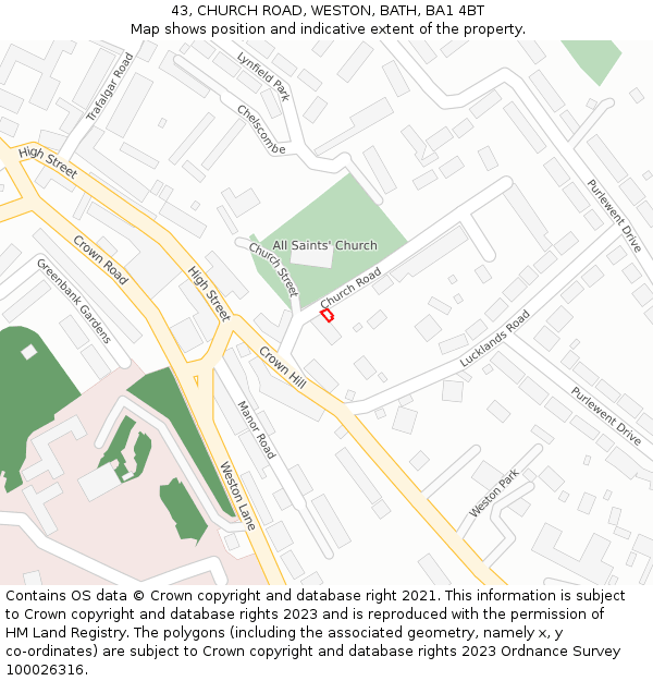 43, CHURCH ROAD, WESTON, BATH, BA1 4BT: Location map and indicative extent of plot