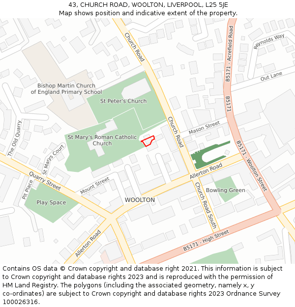 43, CHURCH ROAD, WOOLTON, LIVERPOOL, L25 5JE: Location map and indicative extent of plot
