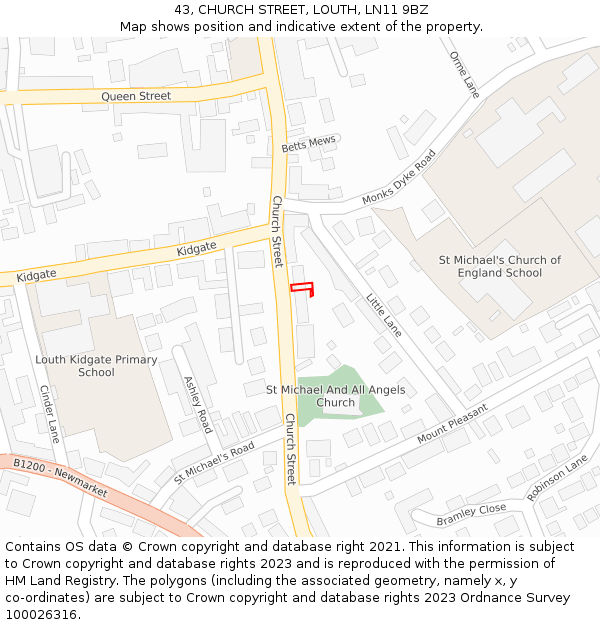43, CHURCH STREET, LOUTH, LN11 9BZ: Location map and indicative extent of plot