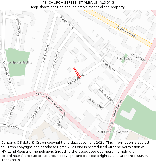 43, CHURCH STREET, ST ALBANS, AL3 5NG: Location map and indicative extent of plot