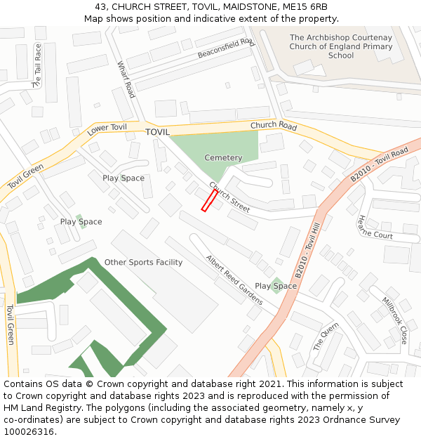 43, CHURCH STREET, TOVIL, MAIDSTONE, ME15 6RB: Location map and indicative extent of plot