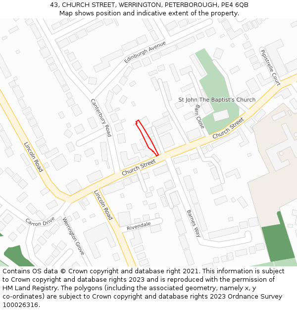 43, CHURCH STREET, WERRINGTON, PETERBOROUGH, PE4 6QB: Location map and indicative extent of plot