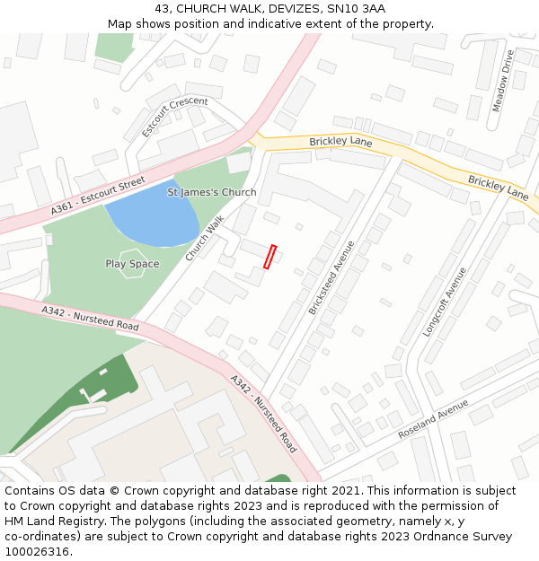 43, CHURCH WALK, DEVIZES, SN10 3AA: Location map and indicative extent of plot
