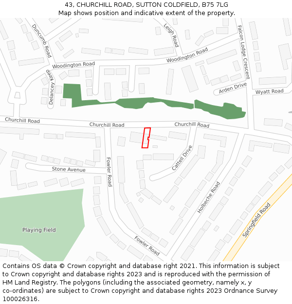 43, CHURCHILL ROAD, SUTTON COLDFIELD, B75 7LG: Location map and indicative extent of plot