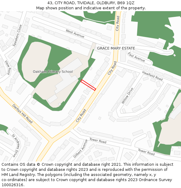 43, CITY ROAD, TIVIDALE, OLDBURY, B69 1QZ: Location map and indicative extent of plot