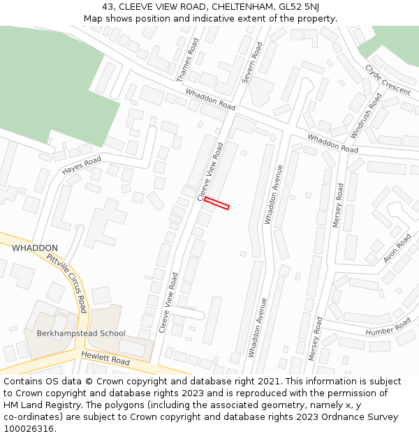 43, CLEEVE VIEW ROAD, CHELTENHAM, GL52 5NJ: Location map and indicative extent of plot
