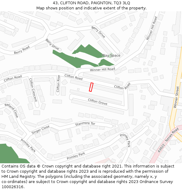 43, CLIFTON ROAD, PAIGNTON, TQ3 3LQ: Location map and indicative extent of plot