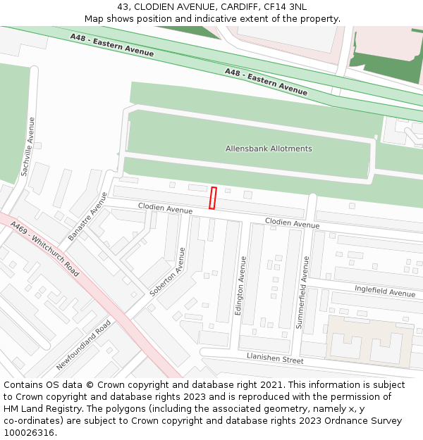 43, CLODIEN AVENUE, CARDIFF, CF14 3NL: Location map and indicative extent of plot