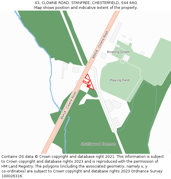 43, CLOWNE ROAD, STANFREE, CHESTERFIELD, S44 6AG: Location map and indicative extent of plot