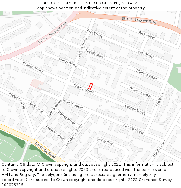 43, COBDEN STREET, STOKE-ON-TRENT, ST3 4EZ: Location map and indicative extent of plot