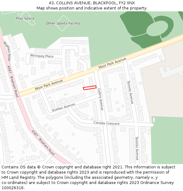 43, COLLINS AVENUE, BLACKPOOL, FY2 0NX: Location map and indicative extent of plot