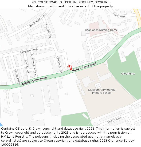 43, COLNE ROAD, GLUSBURN, KEIGHLEY, BD20 8PL: Location map and indicative extent of plot