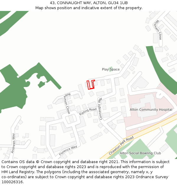 43, CONNAUGHT WAY, ALTON, GU34 1UB: Location map and indicative extent of plot