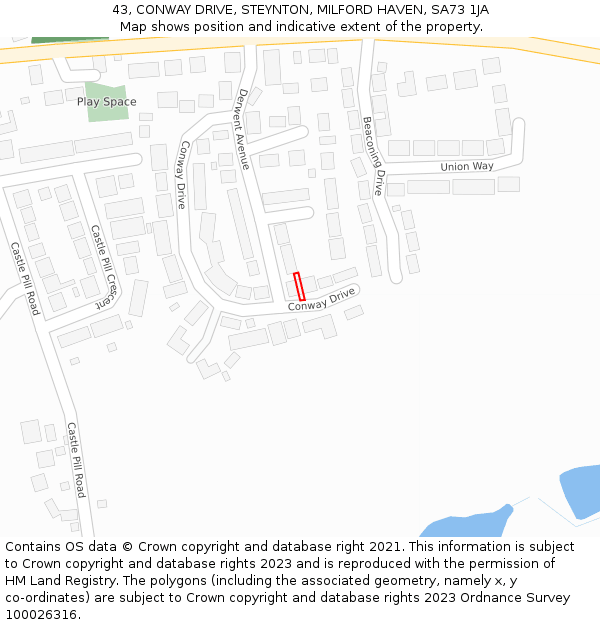 43, CONWAY DRIVE, STEYNTON, MILFORD HAVEN, SA73 1JA: Location map and indicative extent of plot