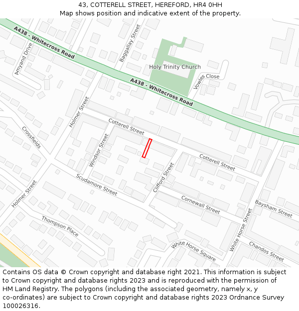43, COTTERELL STREET, HEREFORD, HR4 0HH: Location map and indicative extent of plot