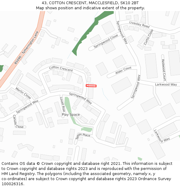 43, COTTON CRESCENT, MACCLESFIELD, SK10 2BT: Location map and indicative extent of plot