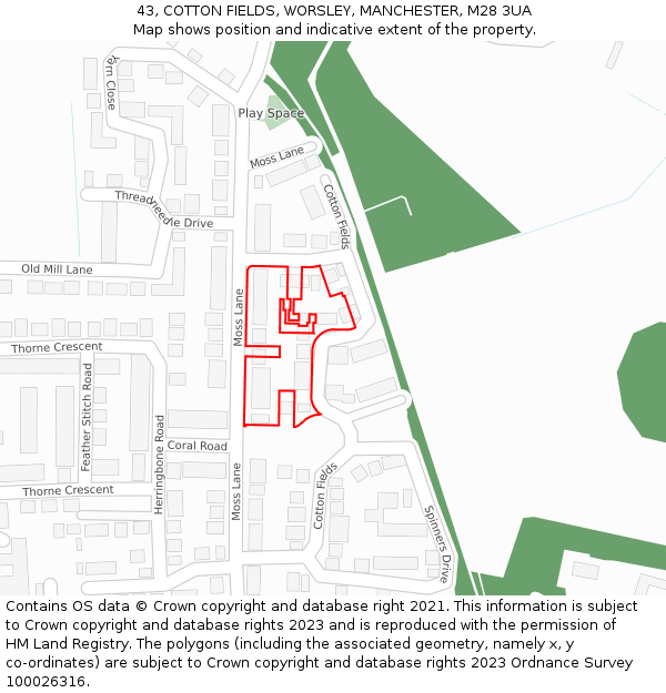 43, COTTON FIELDS, WORSLEY, MANCHESTER, M28 3UA: Location map and indicative extent of plot