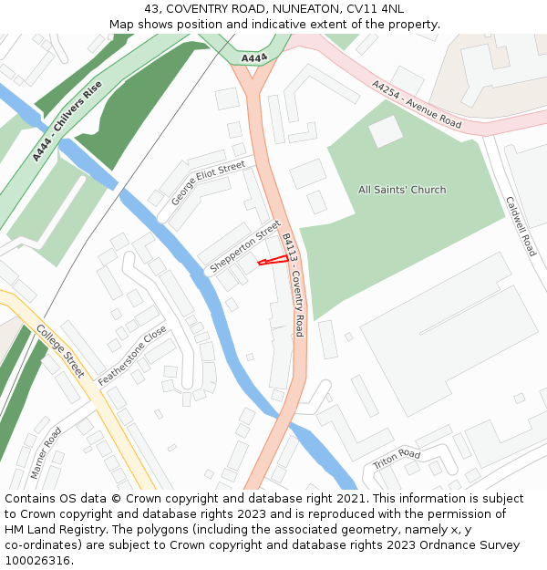 43, COVENTRY ROAD, NUNEATON, CV11 4NL: Location map and indicative extent of plot