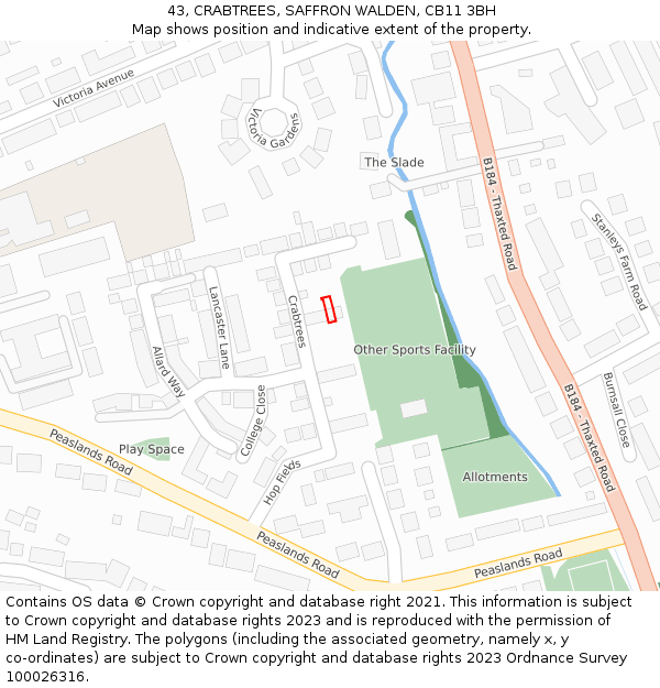 43, CRABTREES, SAFFRON WALDEN, CB11 3BH: Location map and indicative extent of plot