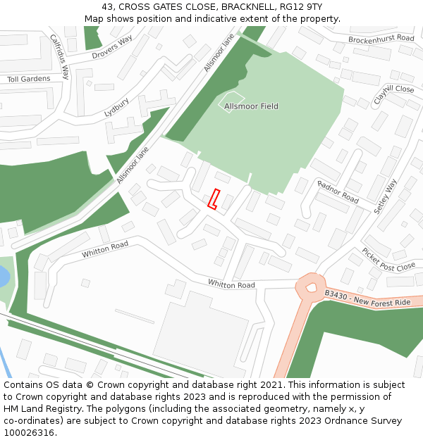 43, CROSS GATES CLOSE, BRACKNELL, RG12 9TY: Location map and indicative extent of plot
