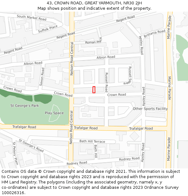 43, CROWN ROAD, GREAT YARMOUTH, NR30 2JH: Location map and indicative extent of plot