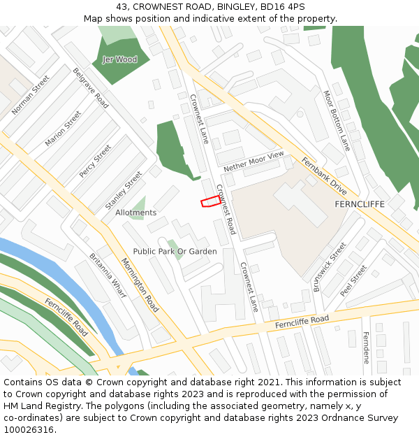 43, CROWNEST ROAD, BINGLEY, BD16 4PS: Location map and indicative extent of plot