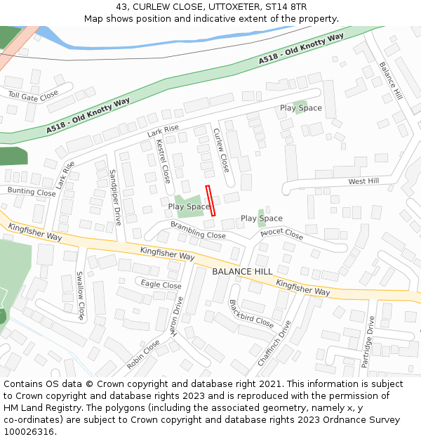 43, CURLEW CLOSE, UTTOXETER, ST14 8TR: Location map and indicative extent of plot