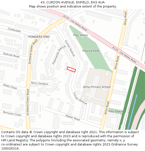 43, CURZON AVENUE, ENFIELD, EN3 4UA: Location map and indicative extent of plot