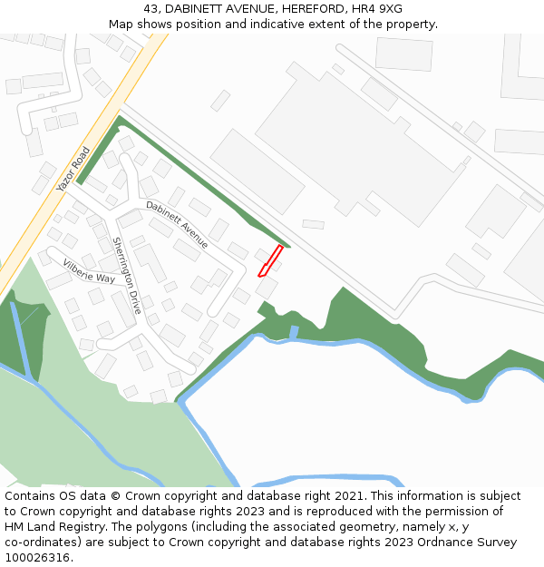 43, DABINETT AVENUE, HEREFORD, HR4 9XG: Location map and indicative extent of plot