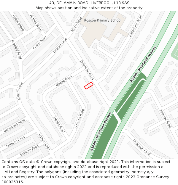 43, DELAMAIN ROAD, LIVERPOOL, L13 9AS: Location map and indicative extent of plot