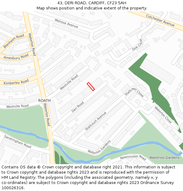 43, DERI ROAD, CARDIFF, CF23 5AH: Location map and indicative extent of plot